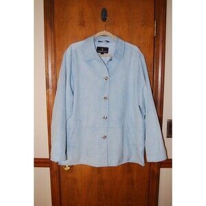 London Fog Women's  Button-Up Jacket XL  All Weather Suede Powder Blue